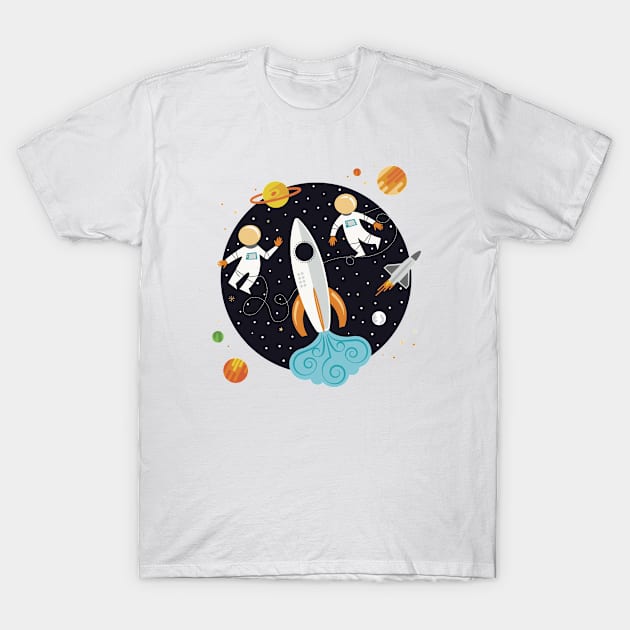 Astronauts in Outerspace T-Shirt by latheandquill